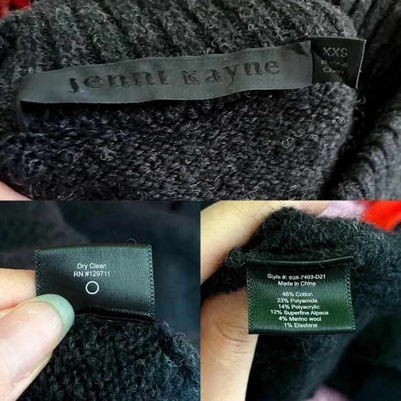 Jenni Kayne Sweater Oversized Cotton Ribbed Knit Alpaca Wool Charcoal XXS EUC - Picture 6 of 11